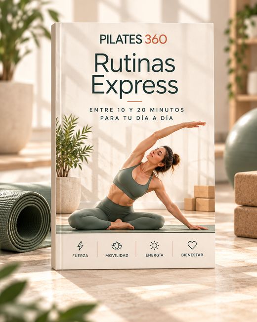 Libro del bono Rutinas Express de PILATES 360 junto a una colchoneta enrollada