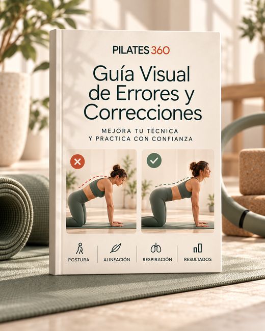 Libro del bono Guía Visual de Errores y Correcciones de PILATES 360 con el ejemplo de la postura incorrecta y la correcta