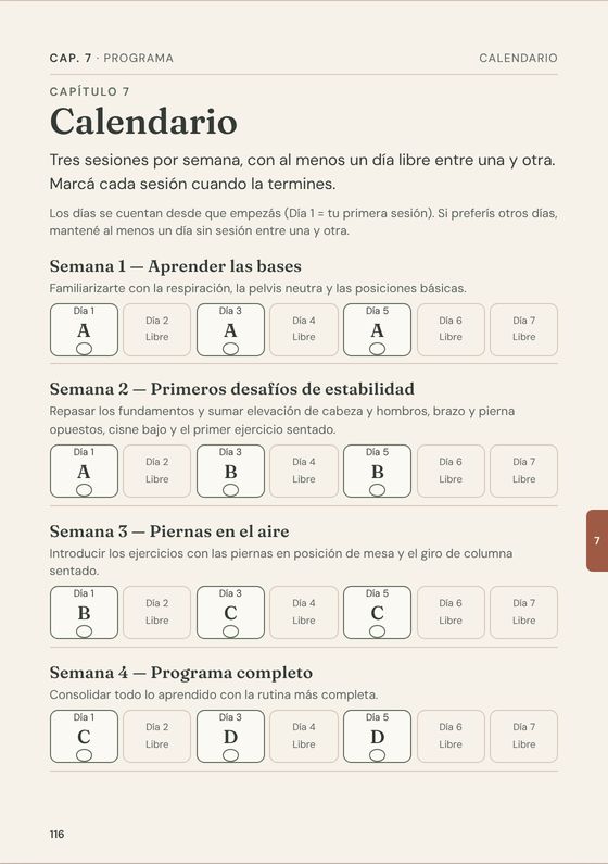 Página 116: calendario de 4 semanas